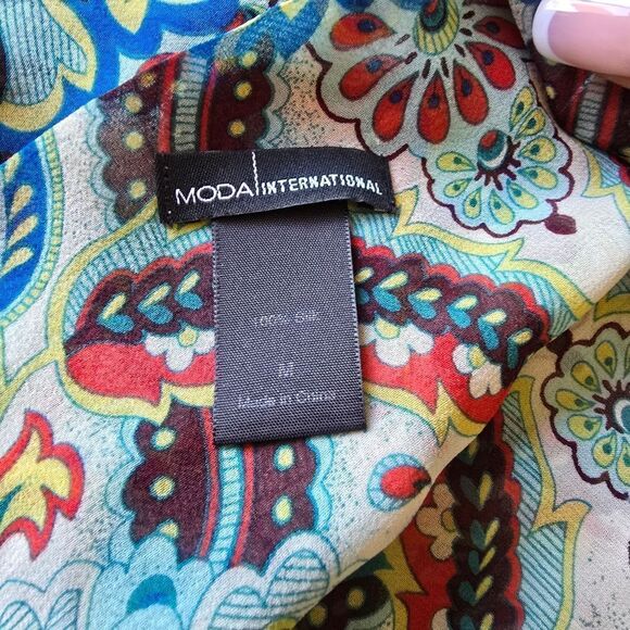 Moda International One Sleeve Top Tunnic 100% Silk Asymmetric Size Medium Y2k - Picture 7 of 8